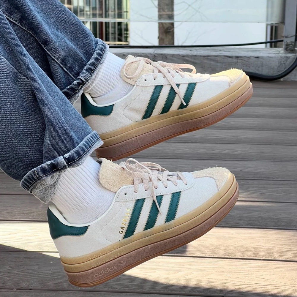 adidas Gazelle White and Green Sneakers